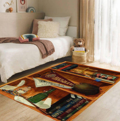 Magical Wizard Bookshelf Area Rug Washable