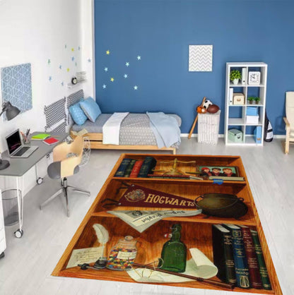 Magical Wizard Bookshelf Area Rug Washable