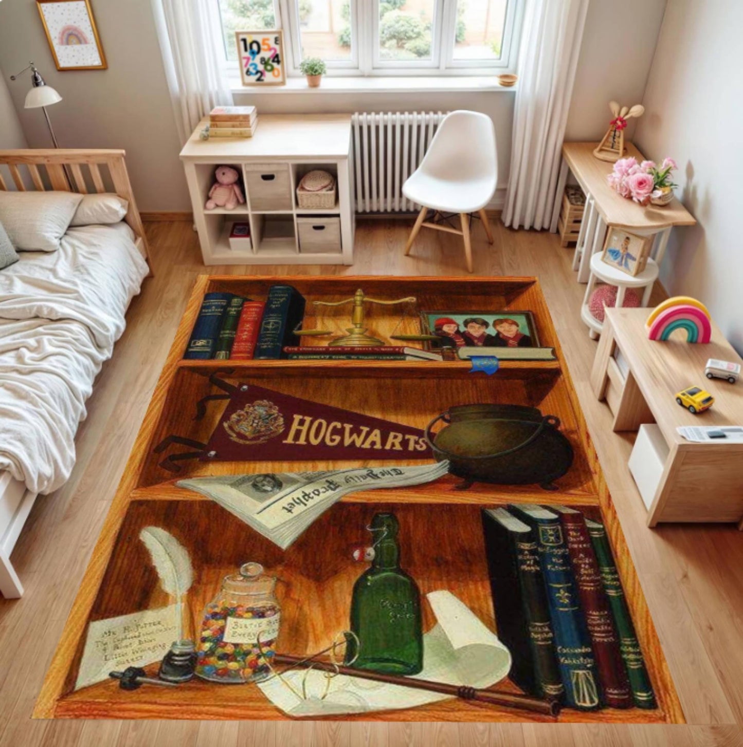 Magical Wizard Bookshelf Area Rug Washable