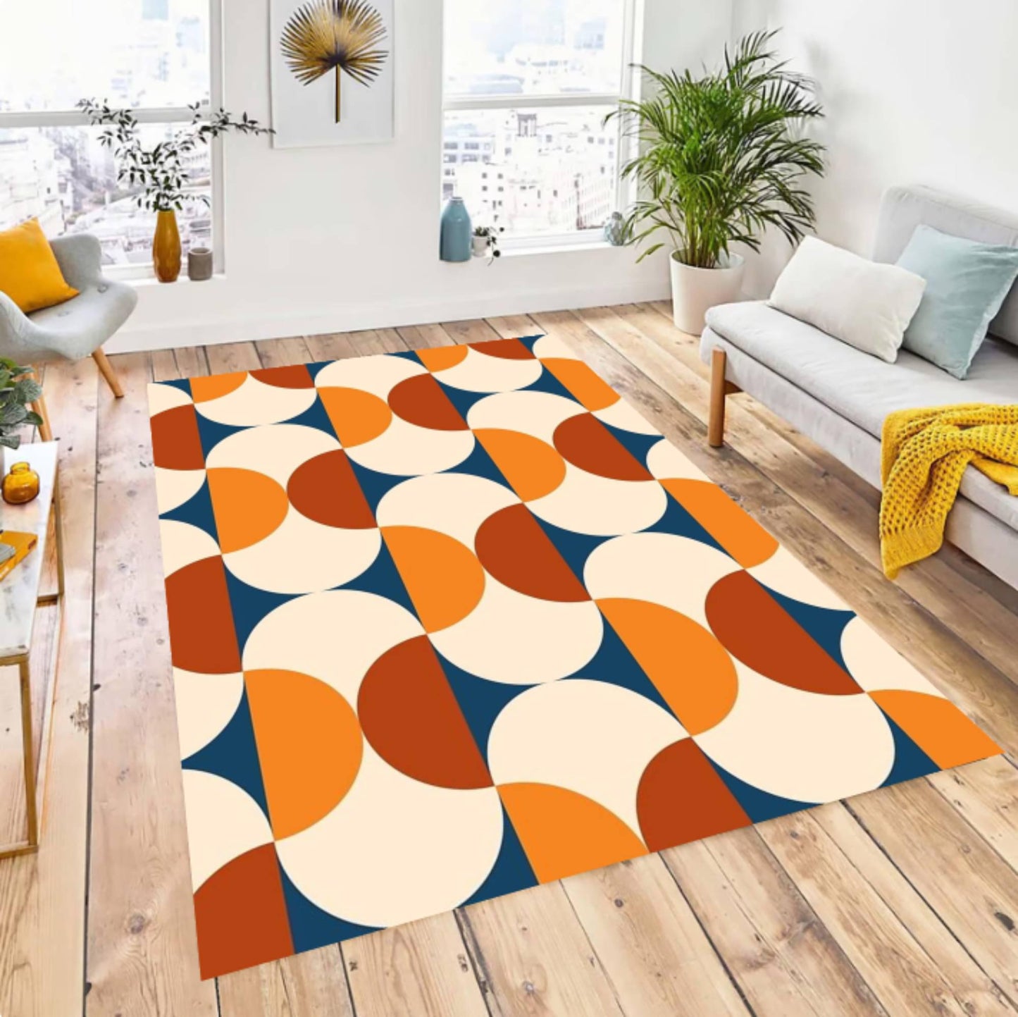 Mid-Century Modern Geometric Area Rug – Retro Abstract Colorful
