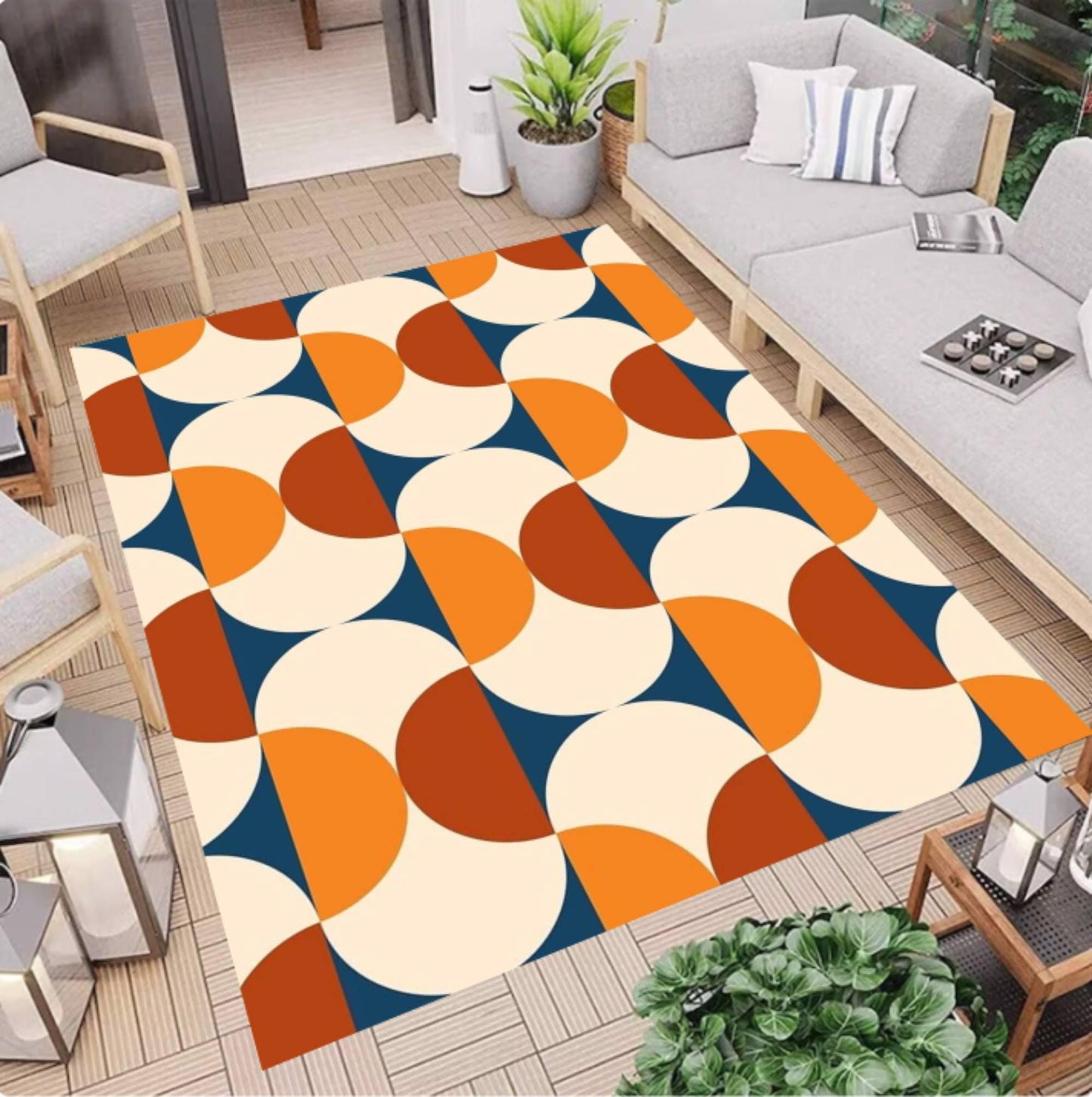 Mid-Century Modern Geometric Area Rug – Retro Abstract Colorful