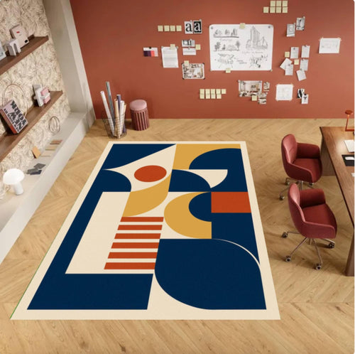 Abstract Geometric Area Rug, Modern Art Floor Carpet, Mid Century Home Decor, Washable Rug, Non Slip Backing, Living Room Statement Rug