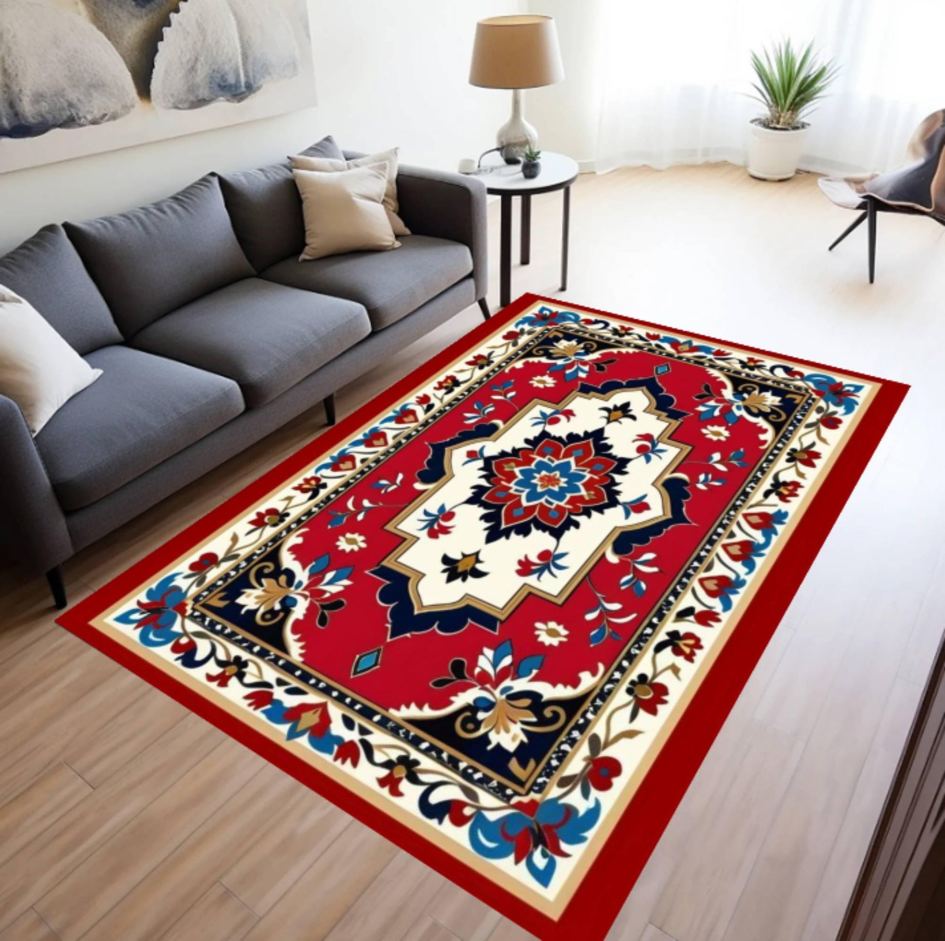 Classic Oriental Area Rug, Vintage Red Traditional Carpet, Living Room Decor Accent, Washable Rug, Non Slip Backing, Timeless Home Style