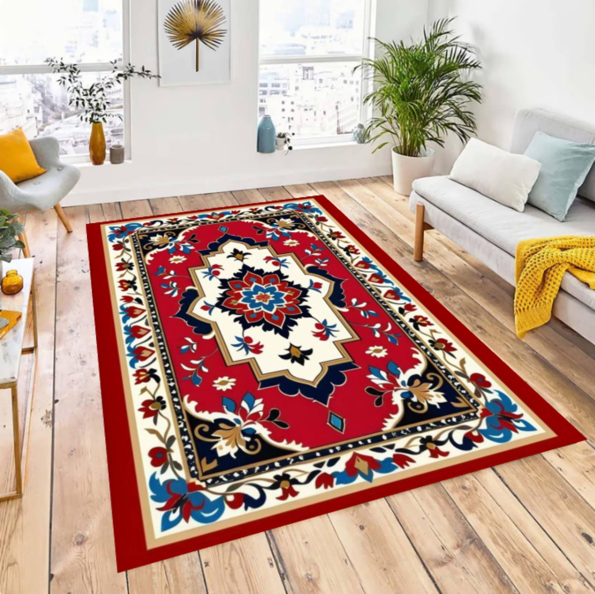 Classic Oriental Area Rug, Vintage Red Traditional Carpet, Living Room Decor Accent, Washable Rug, Non Slip Backing, Timeless Home Style