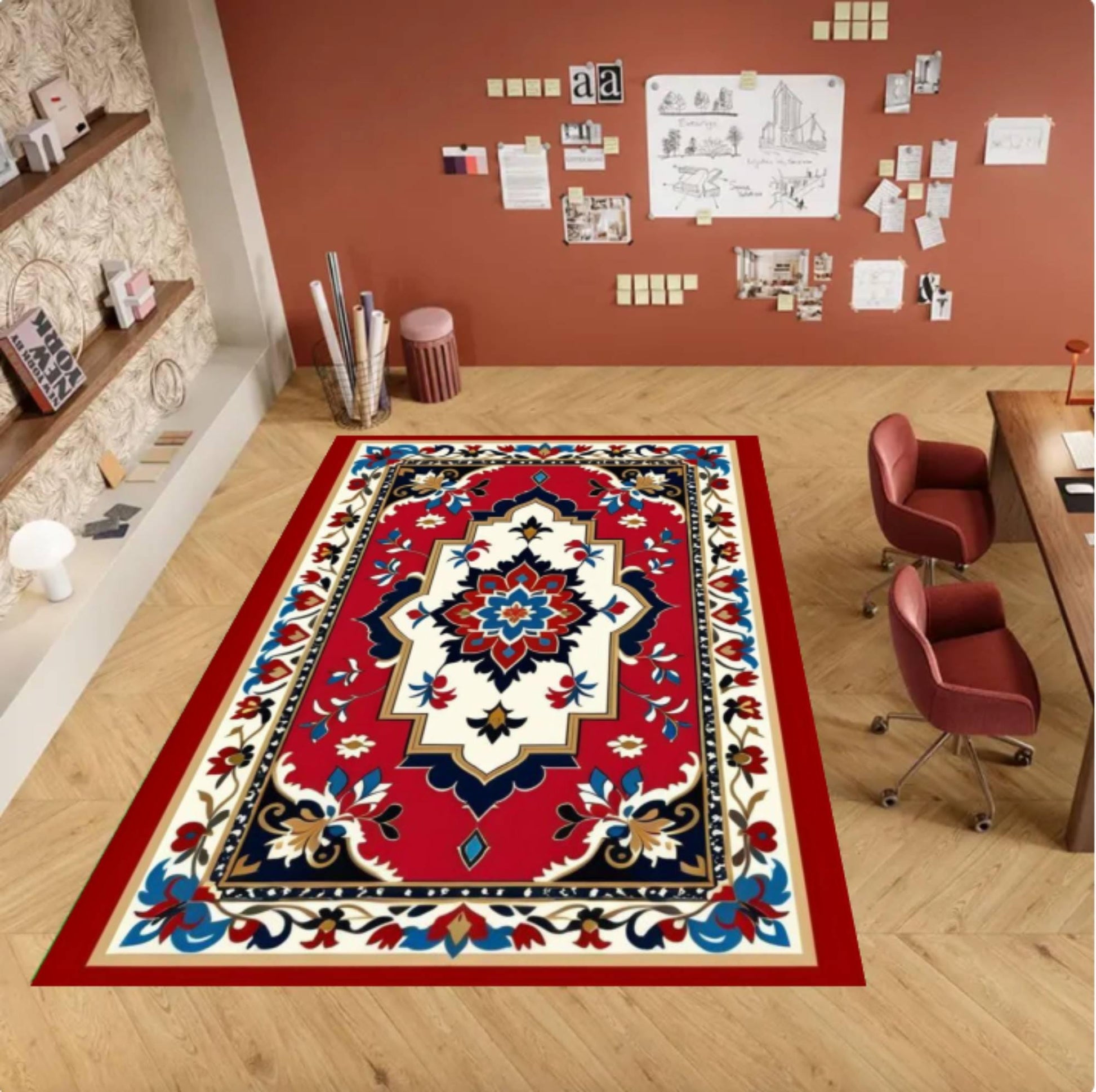 Classic Oriental Area Rug, Vintage Red Traditional Carpet, Living Room Decor Accent, Washable Rug, Non Slip Backing, Timeless Home Style
