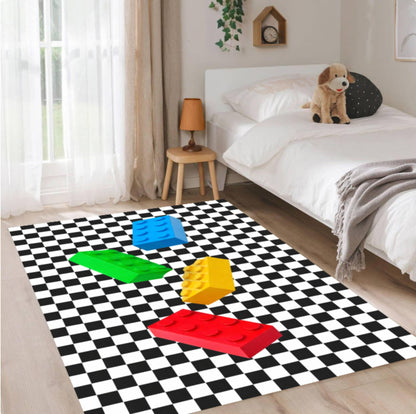 Kids Rug Toy Block Checkerboard Washable Rug