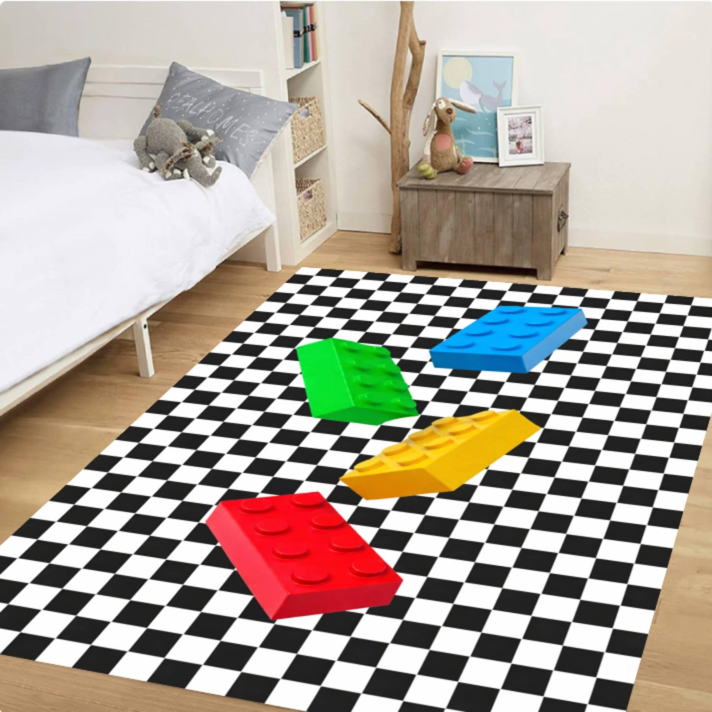Kids Rug Toy Block Checkerboard Washable Rug