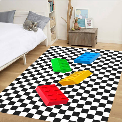 Kids Rug Toy Block Checkerboard Washable Rug