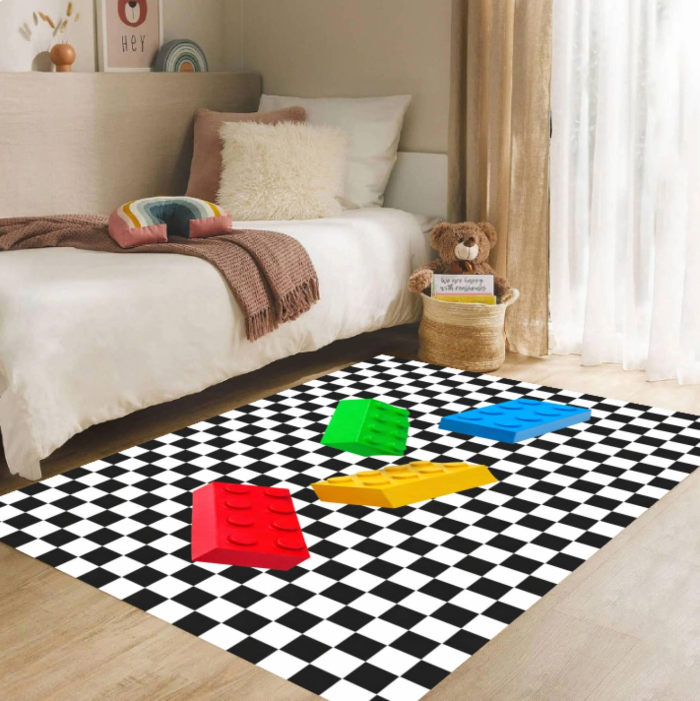 Kids Rug Toy Block Checkerboard Washable Rug