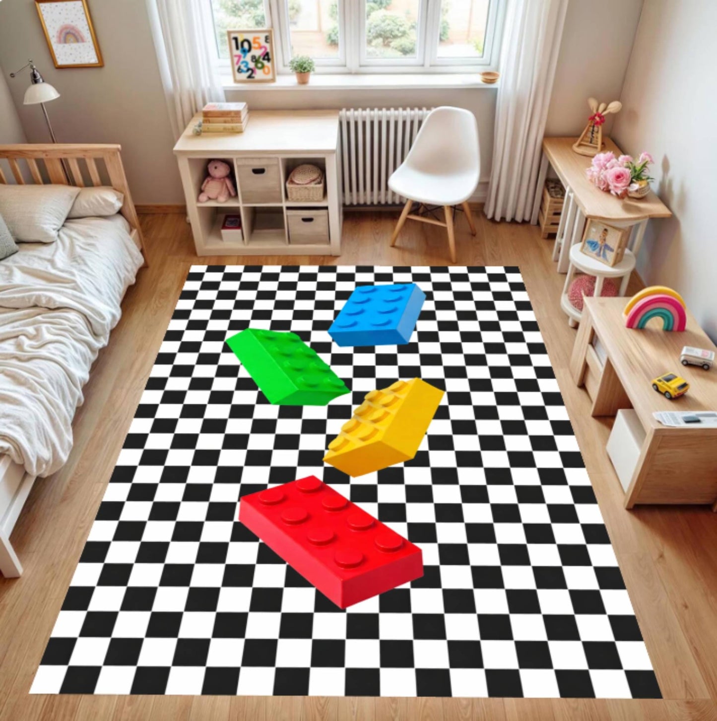 Kids Rug Toy Block Checkerboard Washable Rug