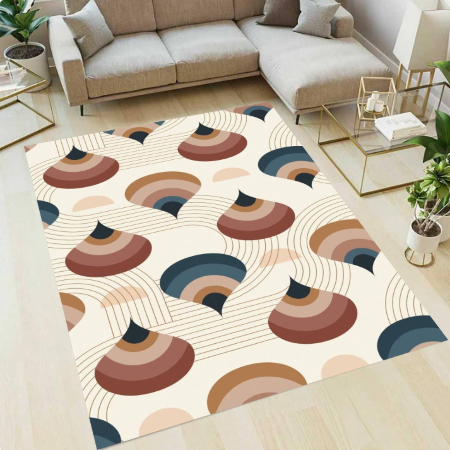 Modern Abstract Rug Retro Geometric Floor Decor Living Room Rug