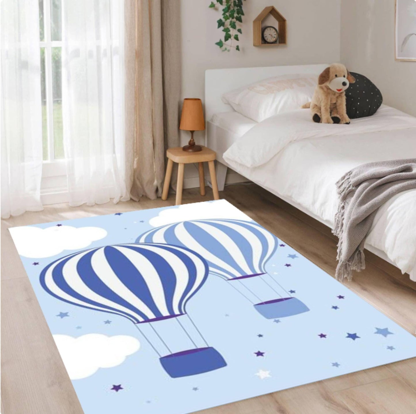 Kids Rug Hot Air Balloon Washable Decor for Kids Room