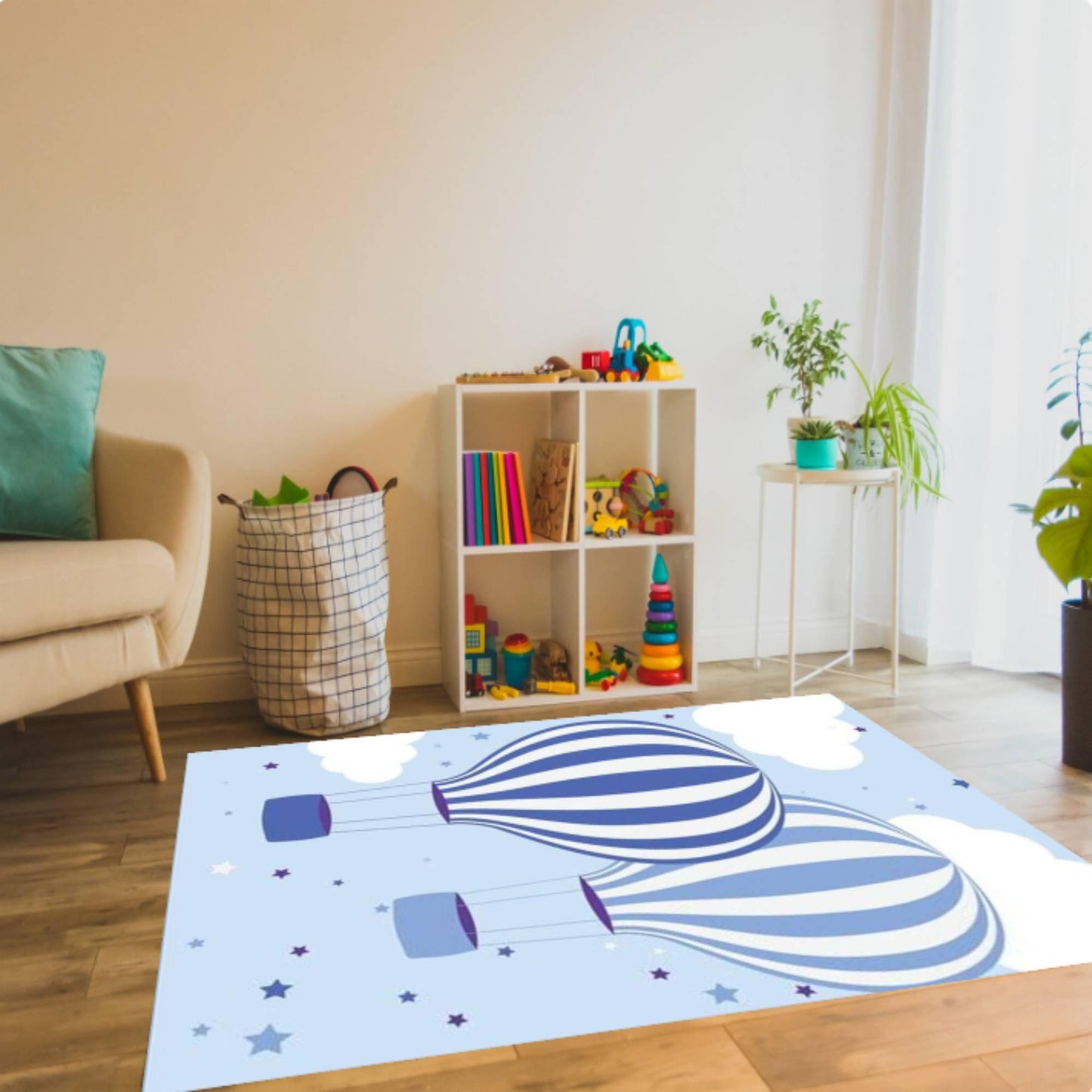 Kids Rug Hot Air Balloon Washable Decor for Kids Room