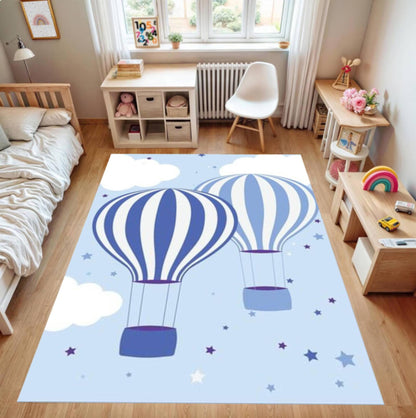 Kids Rug Hot Air Balloon Washable Decor for Kids Room