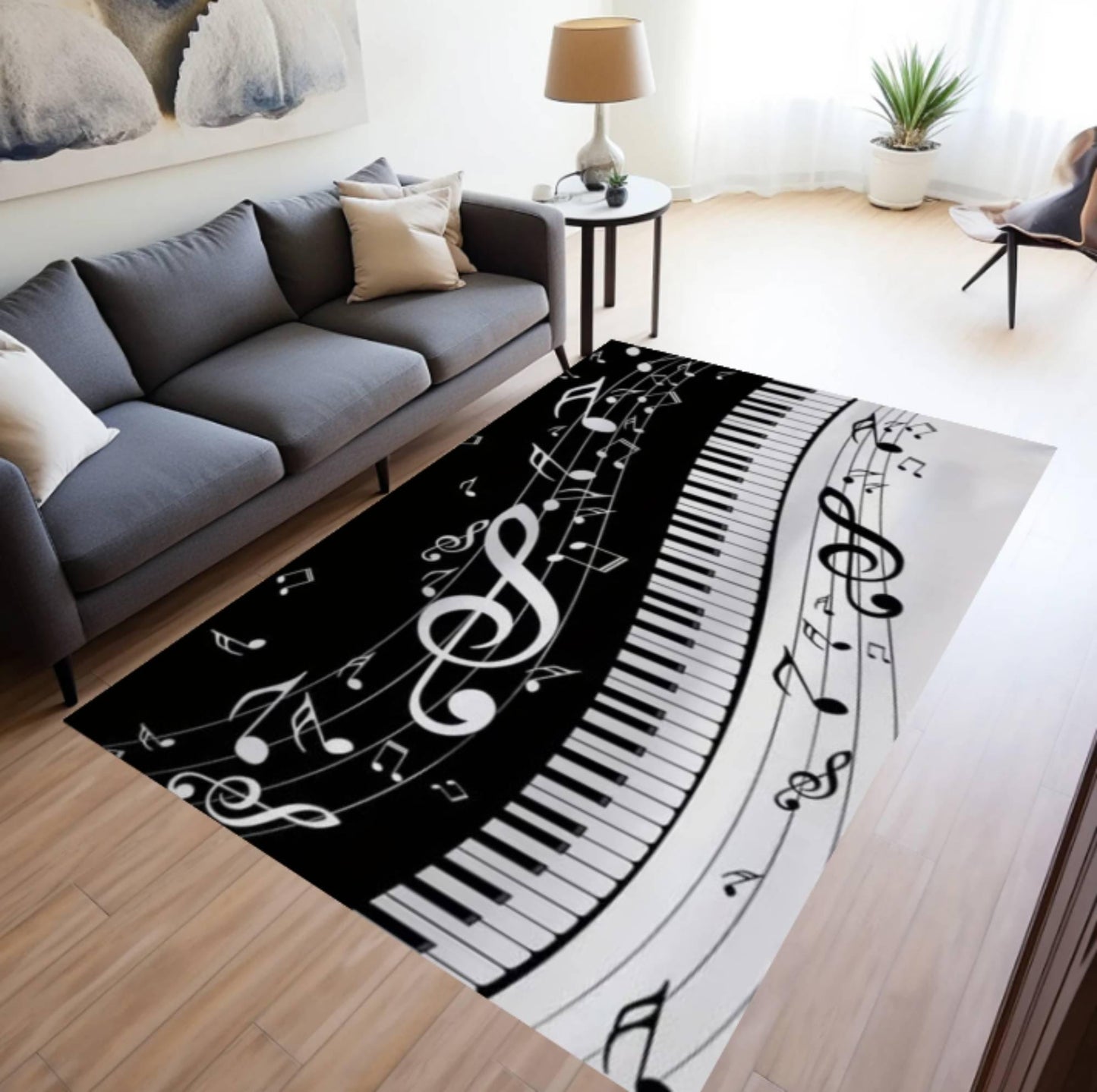 Modern Music Sheet & Piano Keyboard Rug - Music Note Area Rug