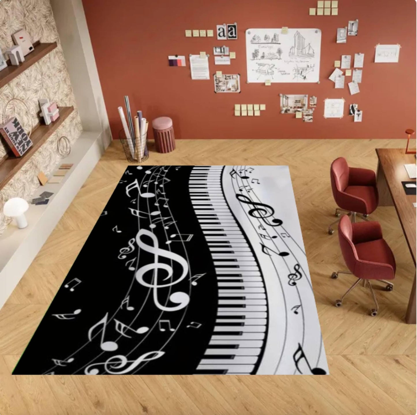 Modern Music Sheet & Piano Keyboard Rug - Music Note Area Rug