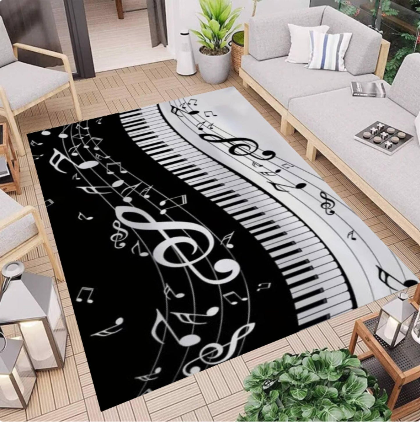 Modern Music Sheet & Piano Keyboard Rug - Music Note Area Rug