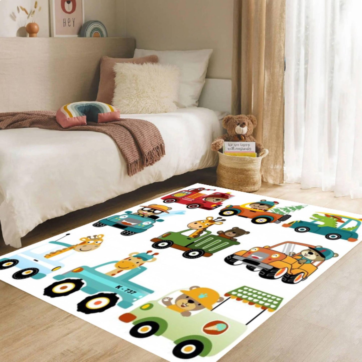 Animal Cars Kids Rug Washable Playroom Rug Decor Kids Room