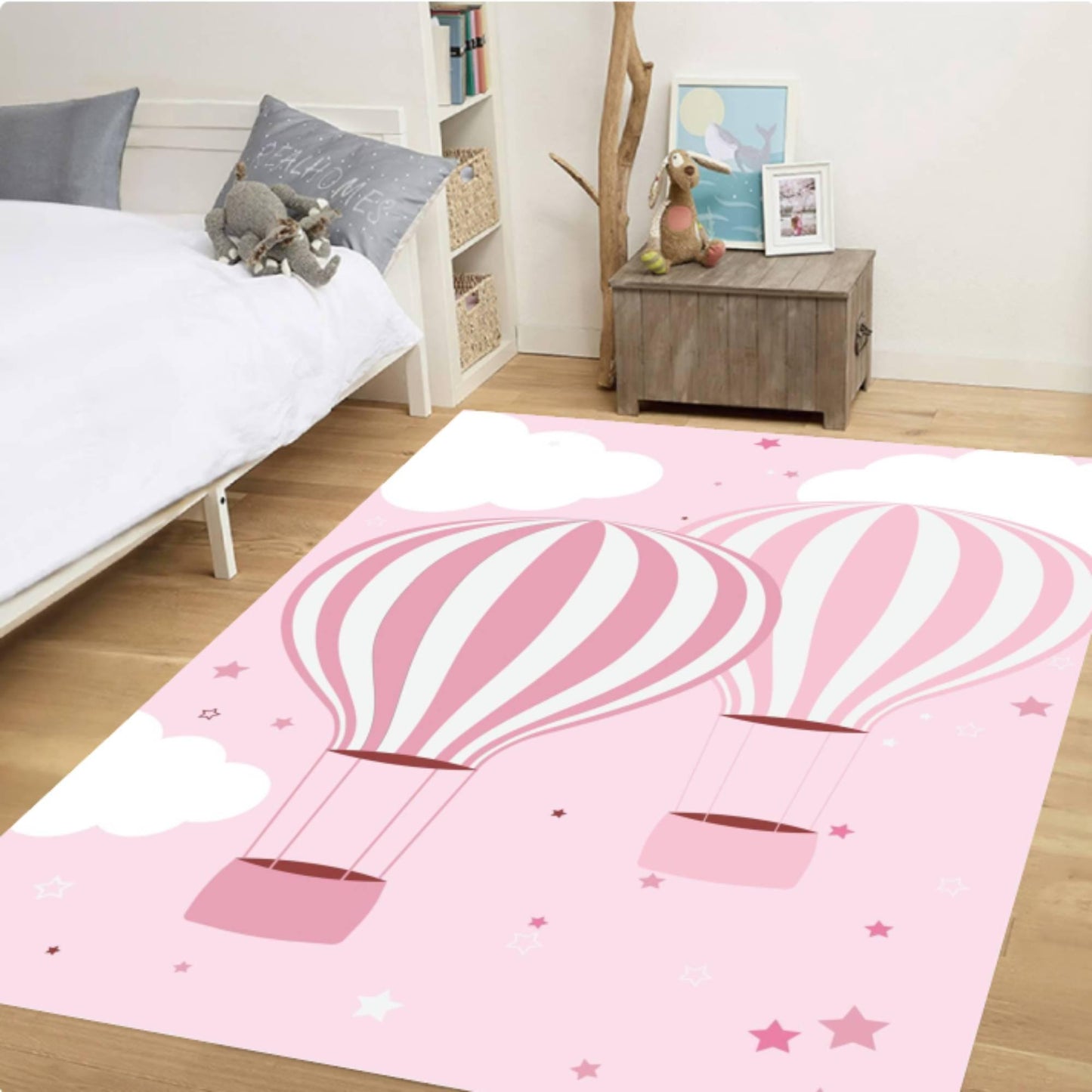 Pink Hot Air Balloon Kids Rug Washable Rug for Kids