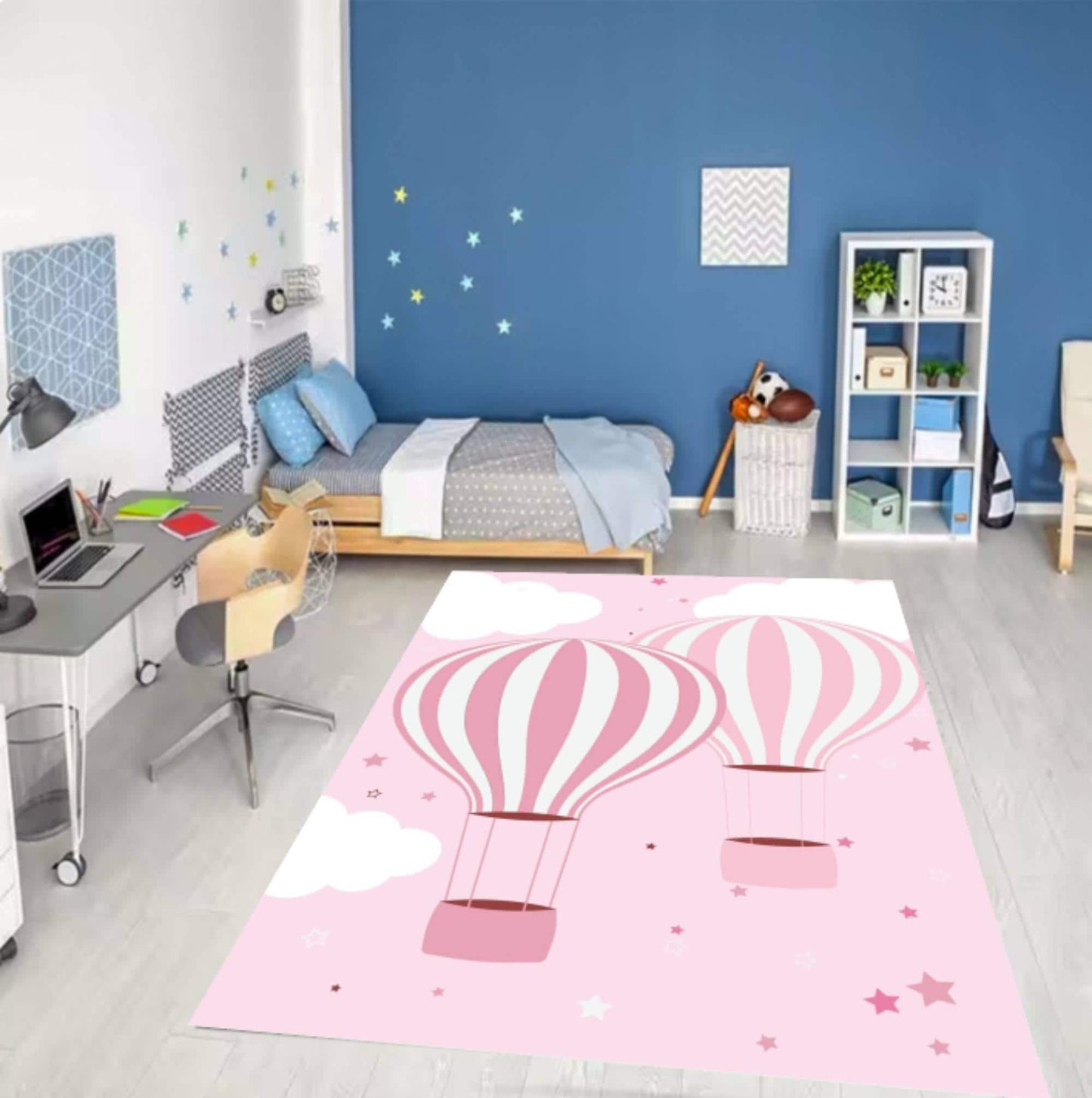 Pink Hot Air Balloon Kids Rug Washable Rug for Kids