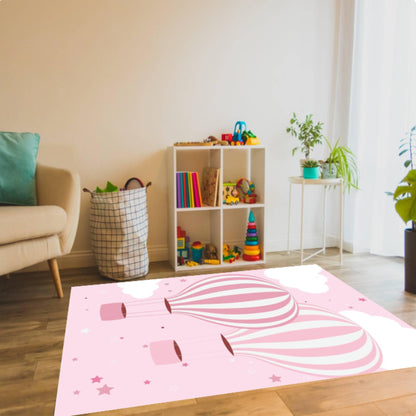Pink Hot Air Balloon Kids Rug Washable Rug for Kids