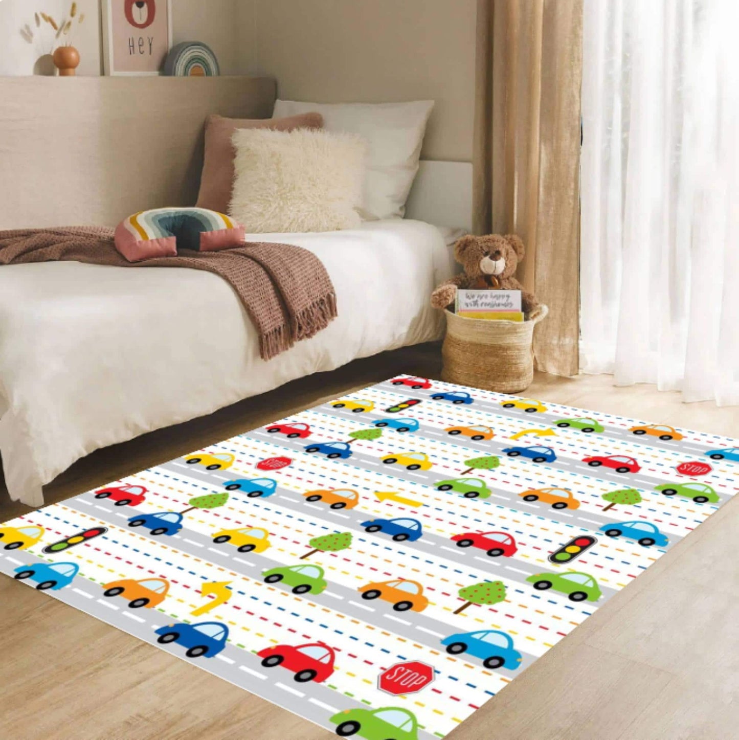 Kids City Traffic Road Map Area Rug – Play Car Track Washable