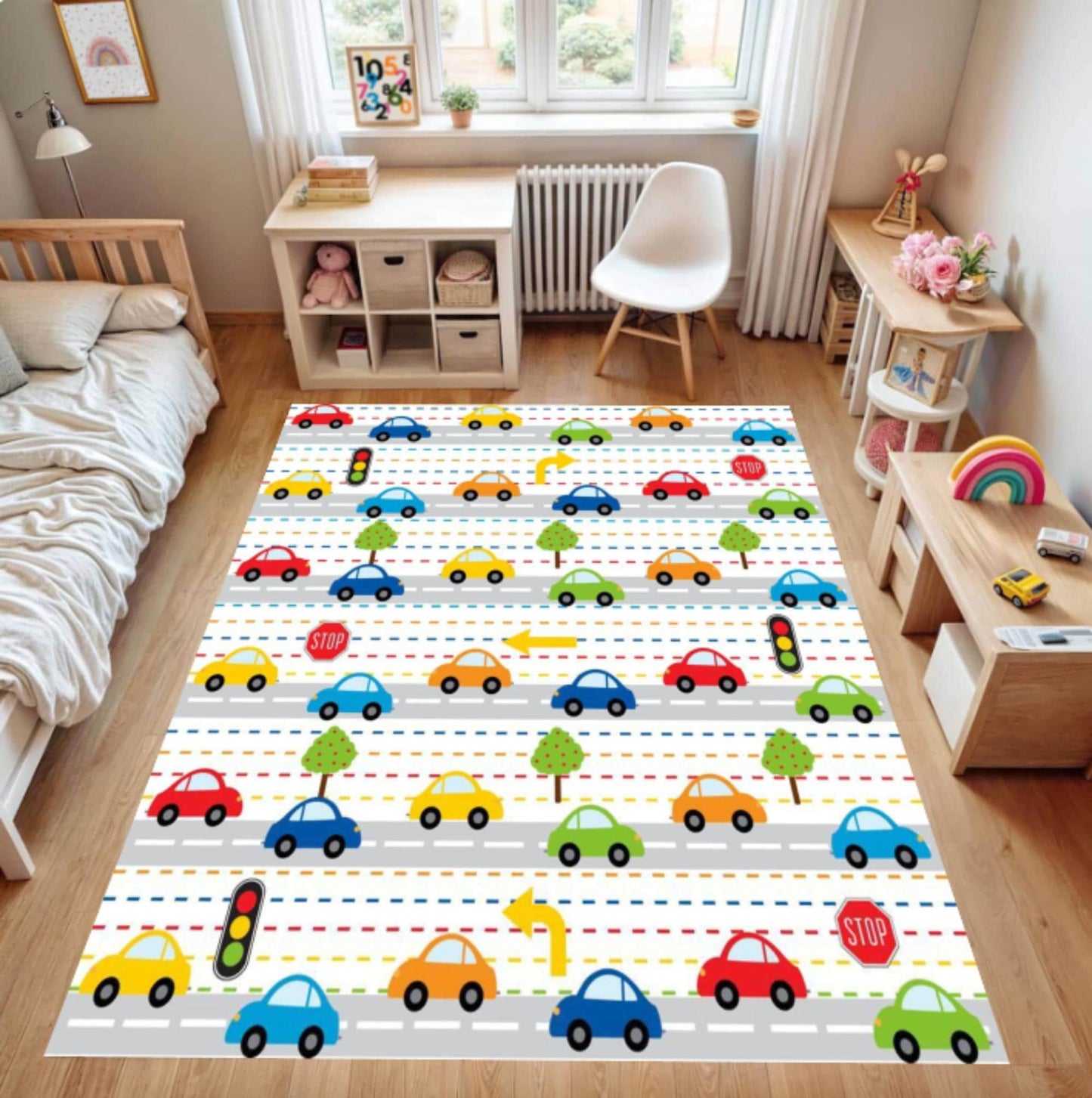 Kids City Traffic Road Map Area Rug – Play Car Track Washable