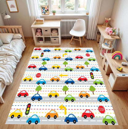 Kids City Traffic Road Map Area Rug – Play Car Track Washable
