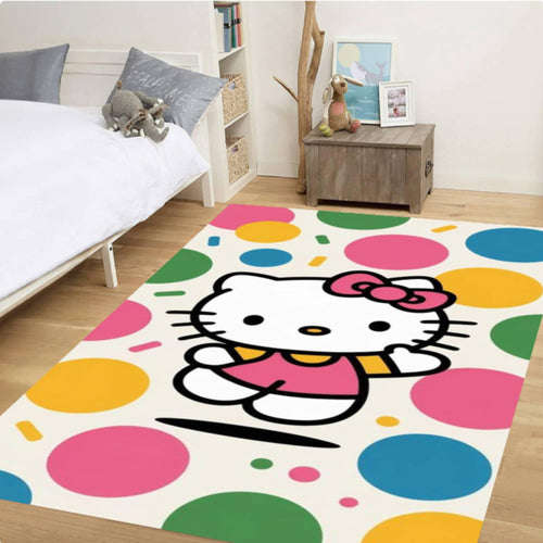 Kitty Kids Area Rug, Washable Nursery Carpet, Playroom Decor