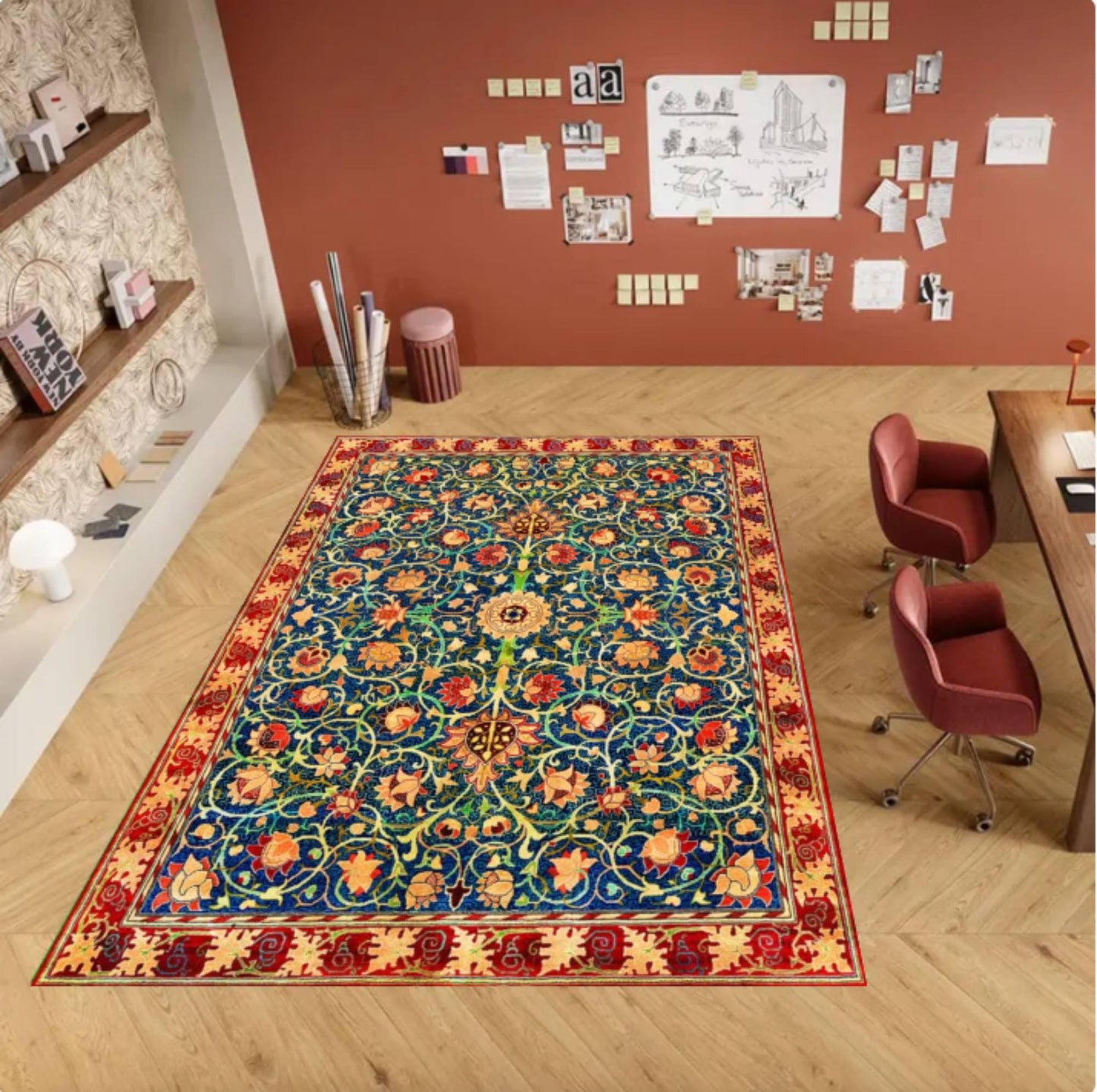 William Morris Holland Park Rug - Burgundy Red Vintage Gothic Floral Rug