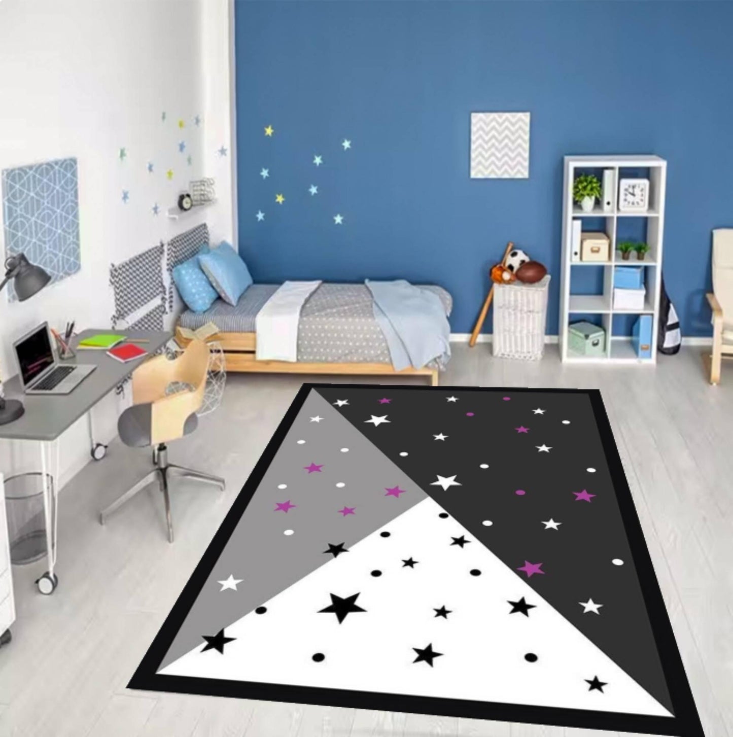 Modern Star Pattern Kids Rug - Washable Non-Slip Kids' Room Rug