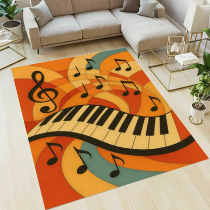 Piano Keyboard Retro Music Notes Washable Rug