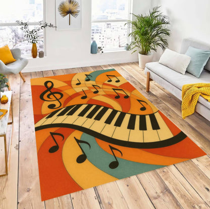 Piano Keyboard Retro Music Notes Washable Rug