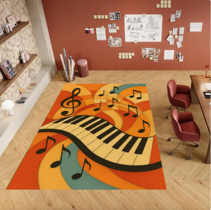 Piano Keyboard Retro Music Notes Washable Rug