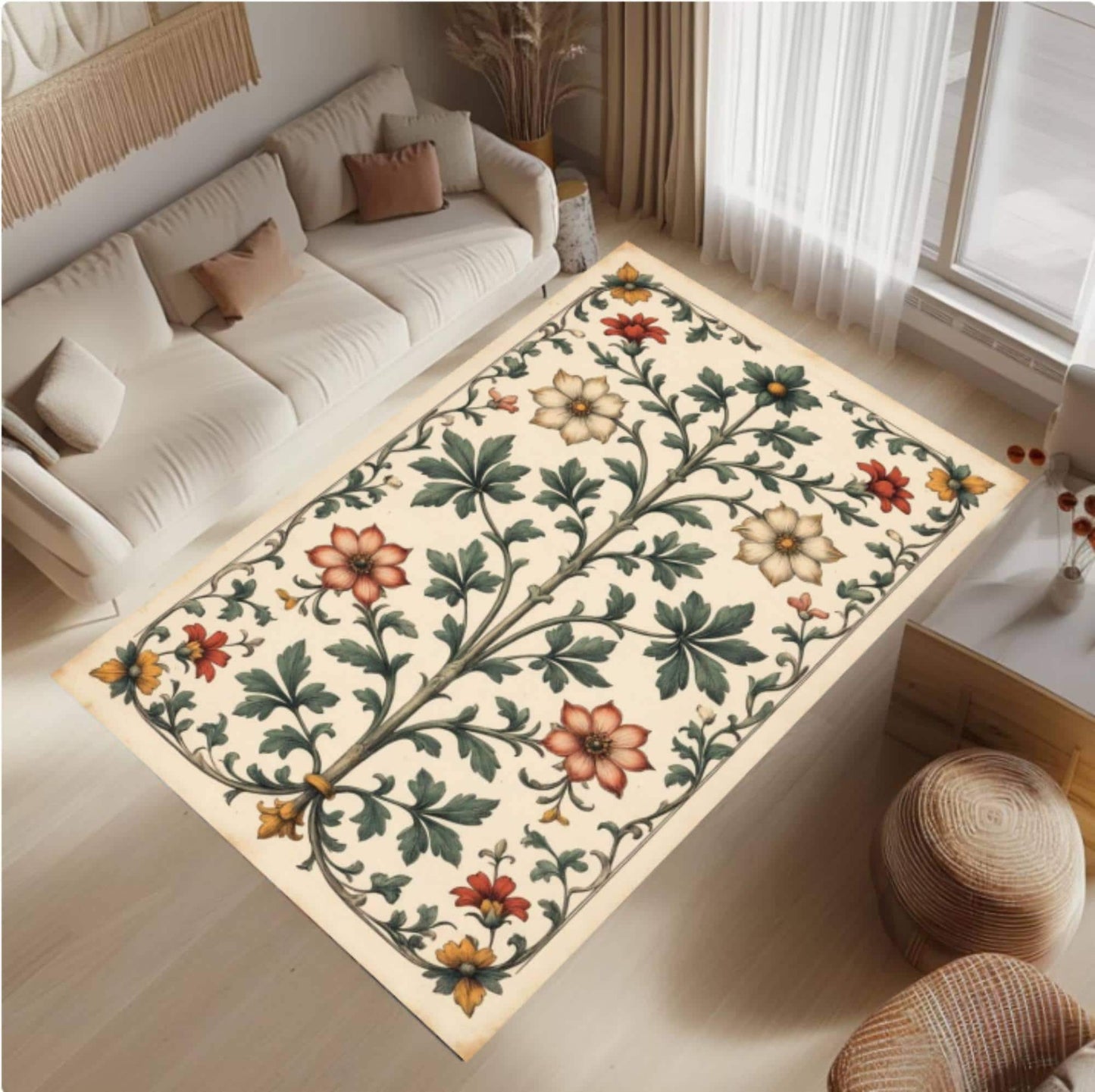 Cottagecore Floral Botanical Garden Rug Washable Non-slip