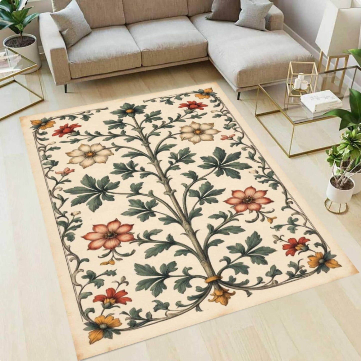 Cottagecore Floral Botanical Garden Rug Washable Non-slip