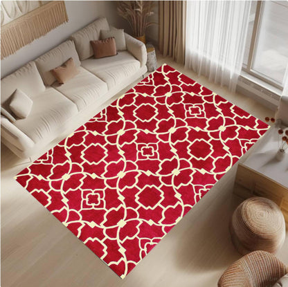 Red Moroccan Modern Geometric Washable Non-slip Rug