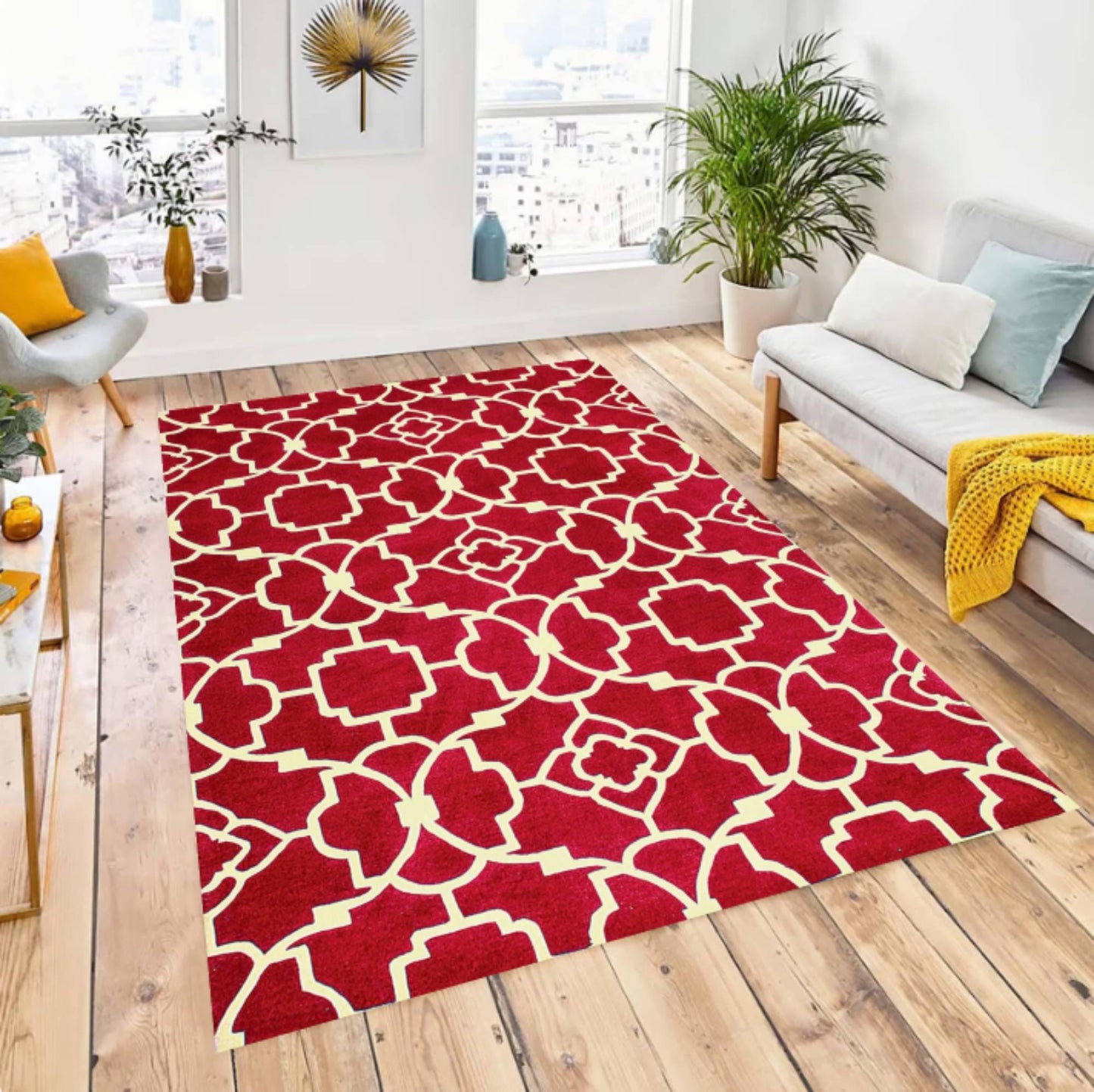 Red Moroccan Modern Geometric Washable Non-slip Rug