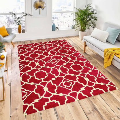 Red Moroccan Modern Geometric Washable Non-slip Rug