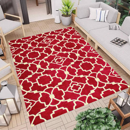 Red Moroccan Modern Geometric Washable Non-slip Rug
