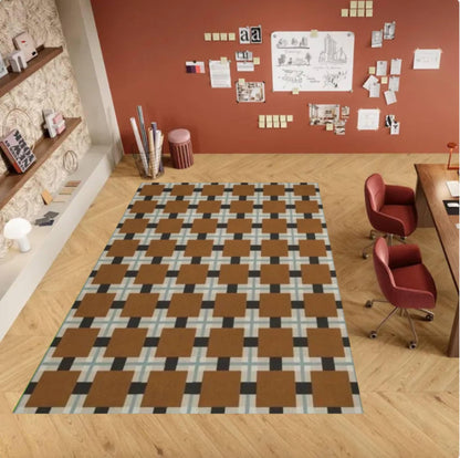 Brown Checkered Mid-Century Modern Area Rug