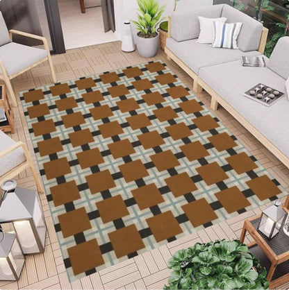 Brown Checkered Mid-Century Modern Area Rug