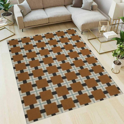 Brown Checkered Mid-Century Modern Area Rug
