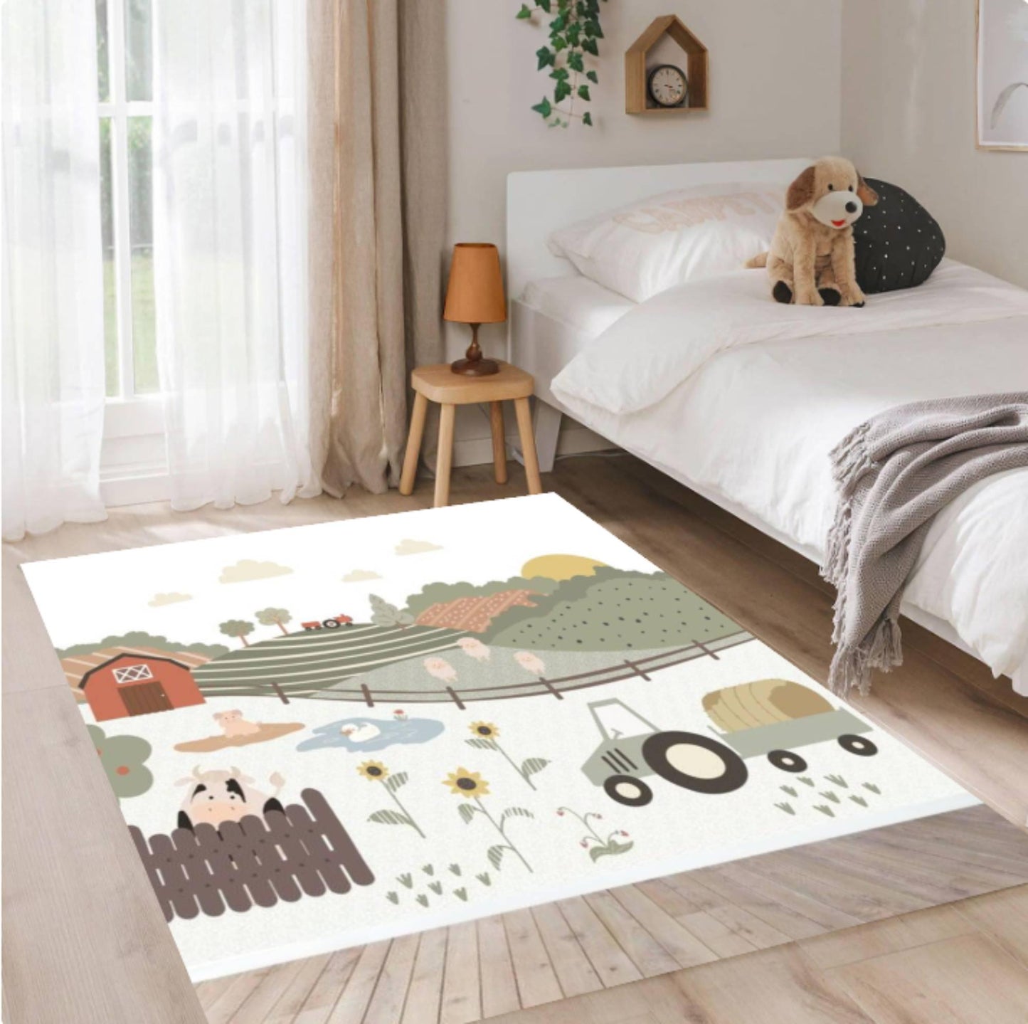 Farm Playroom Decor Tractor Washable Rug for Kids