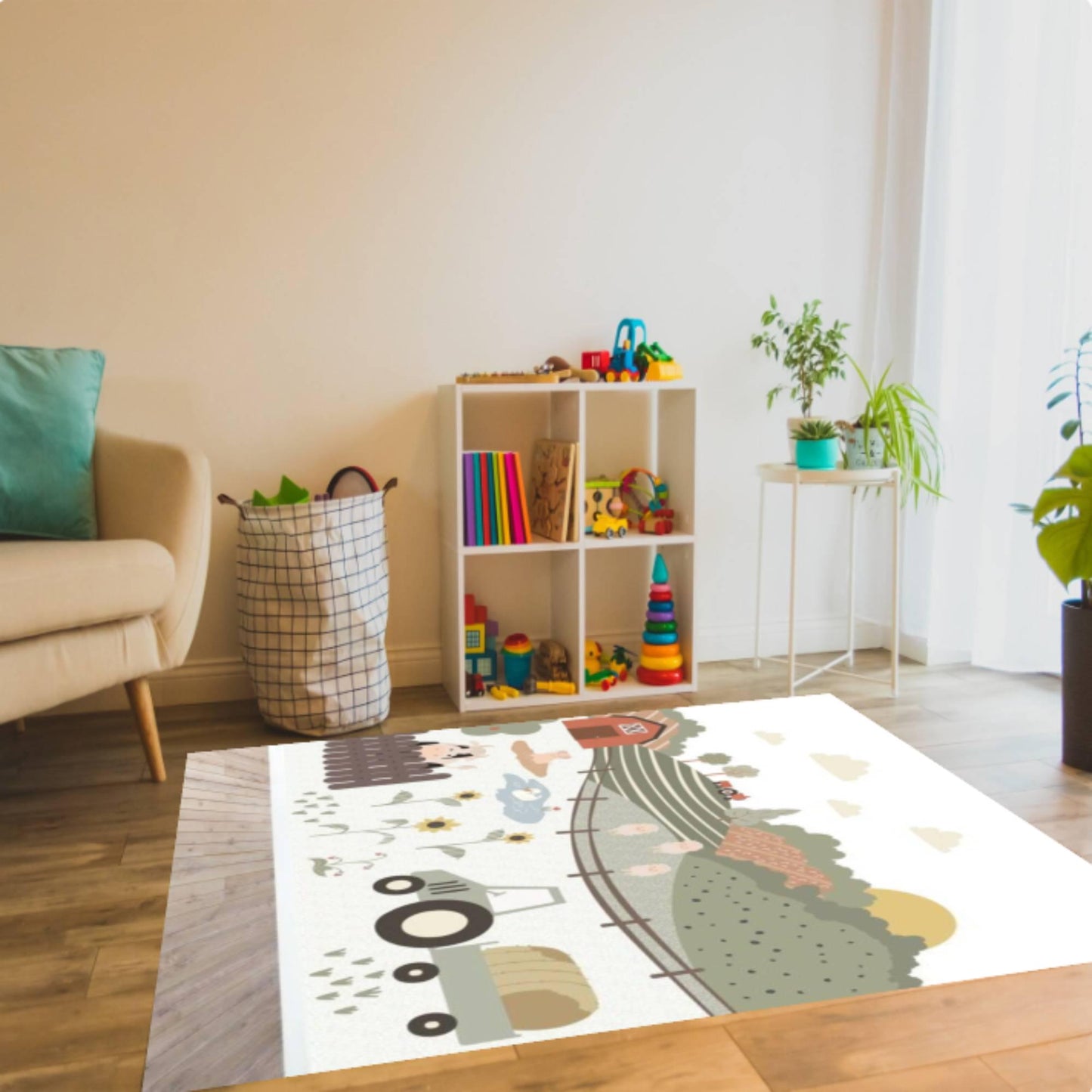 Farm Playroom Decor Tractor Washable Rug for Kids
