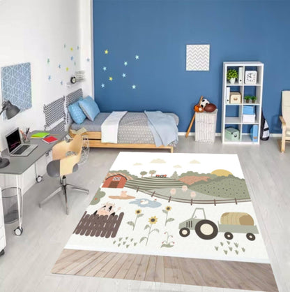 Farm Playroom Decor Tractor Washable Rug for Kids