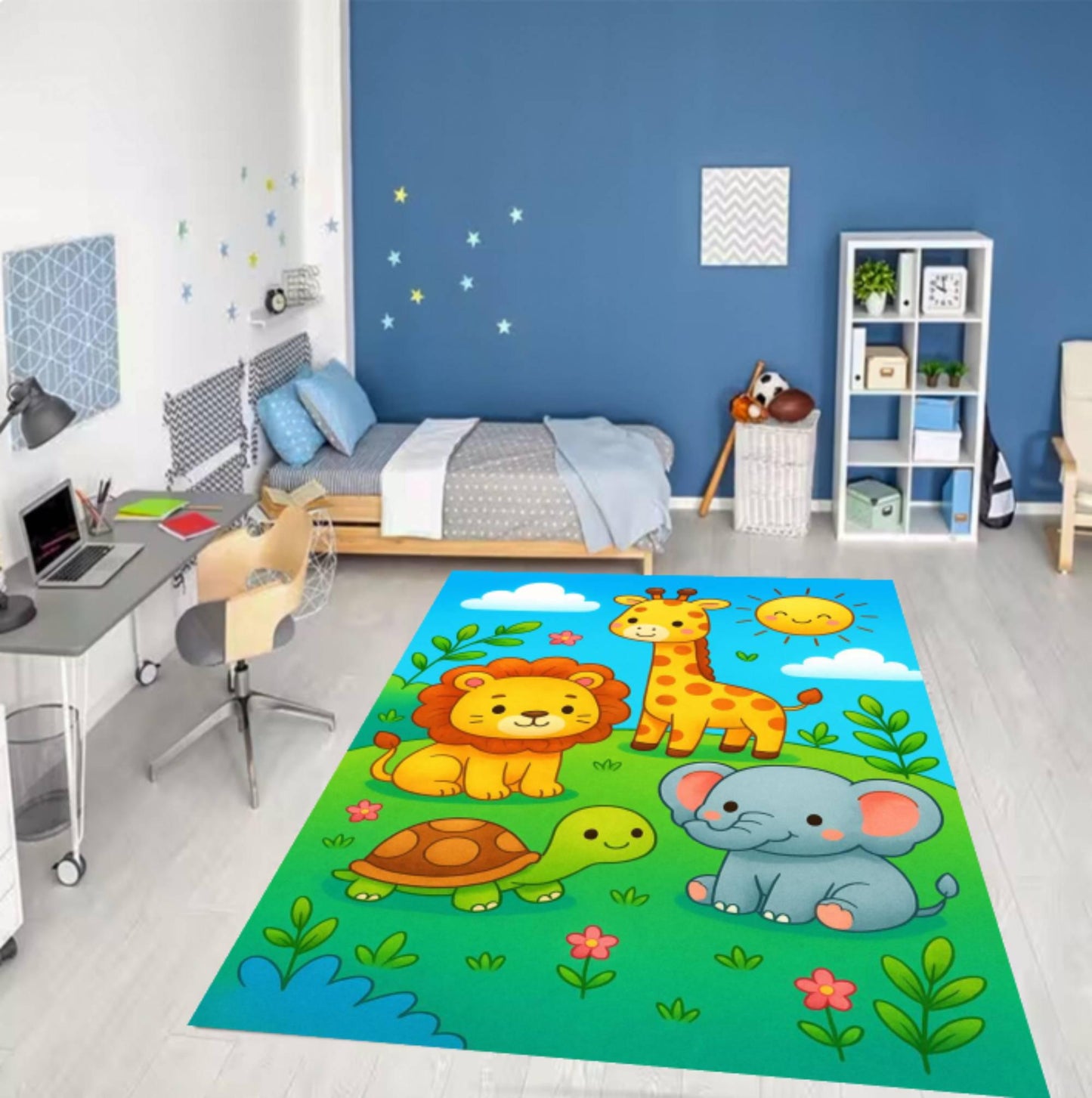 Cartoon Animals Rug for Kids Washable Play Rug