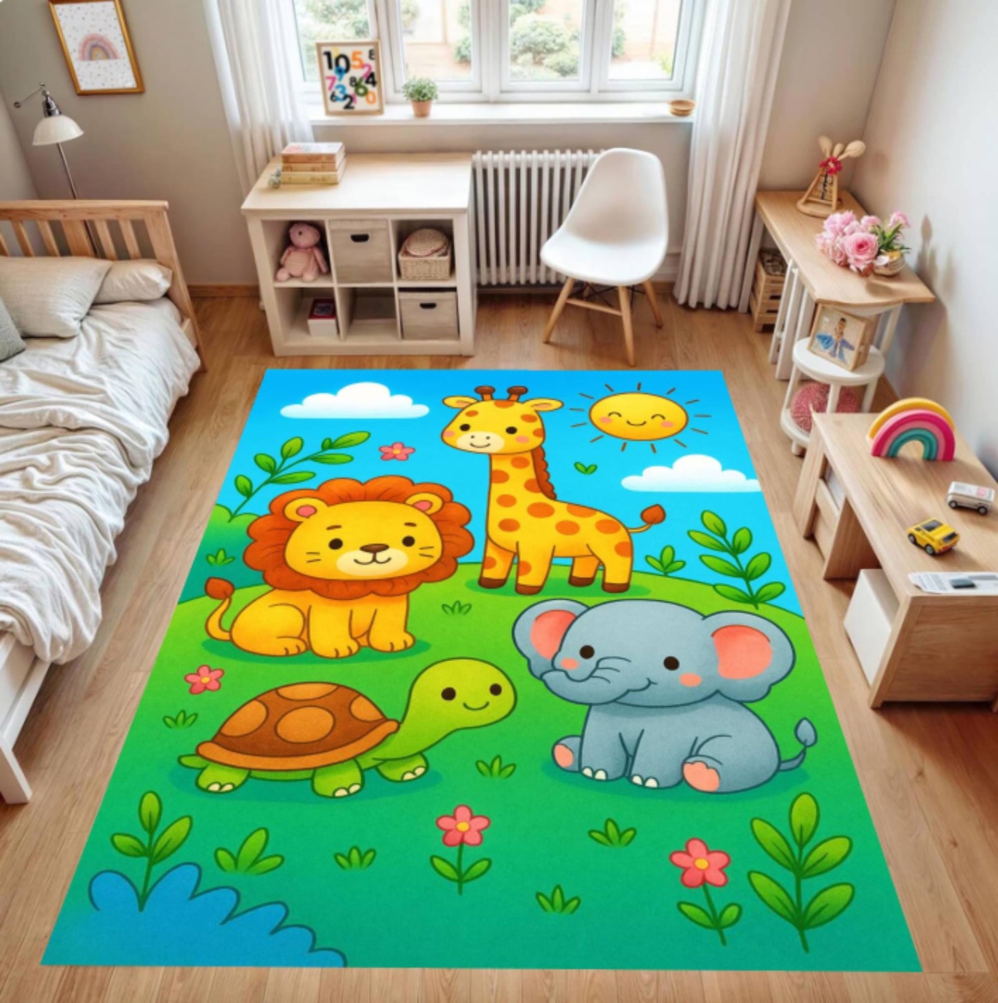 Cartoon Animals Rug for Kids Washable Play Rug