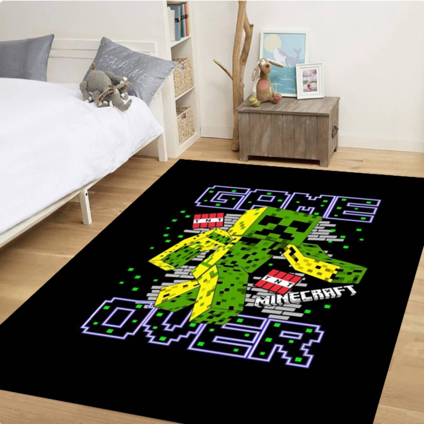 Pixel Monster Game Over Kids Area Rug Washable Non-slip