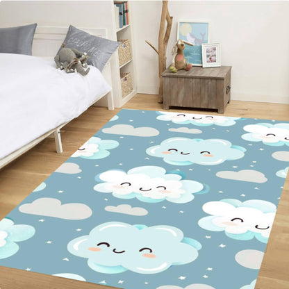 Blue Cloud Nursery Rug Washable Non-slip